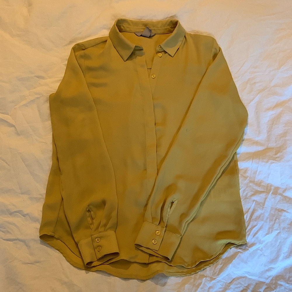 Yellow silky button-down blouse